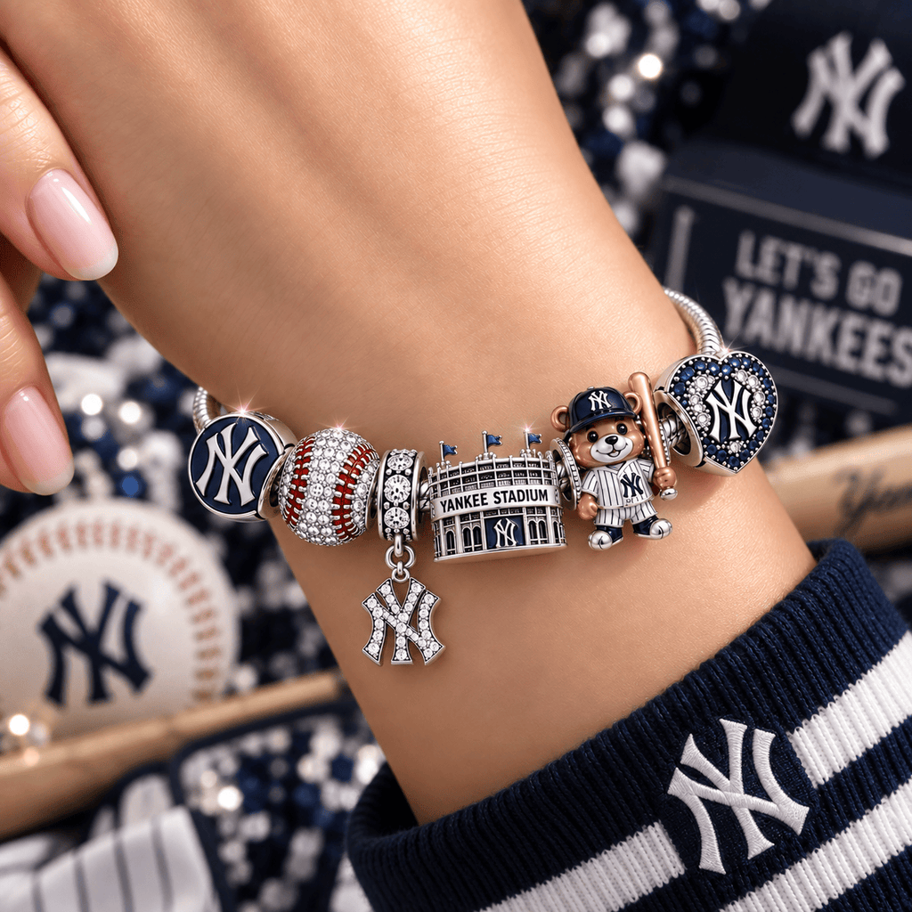 NYY Silver Charm Bracelet Set VTH