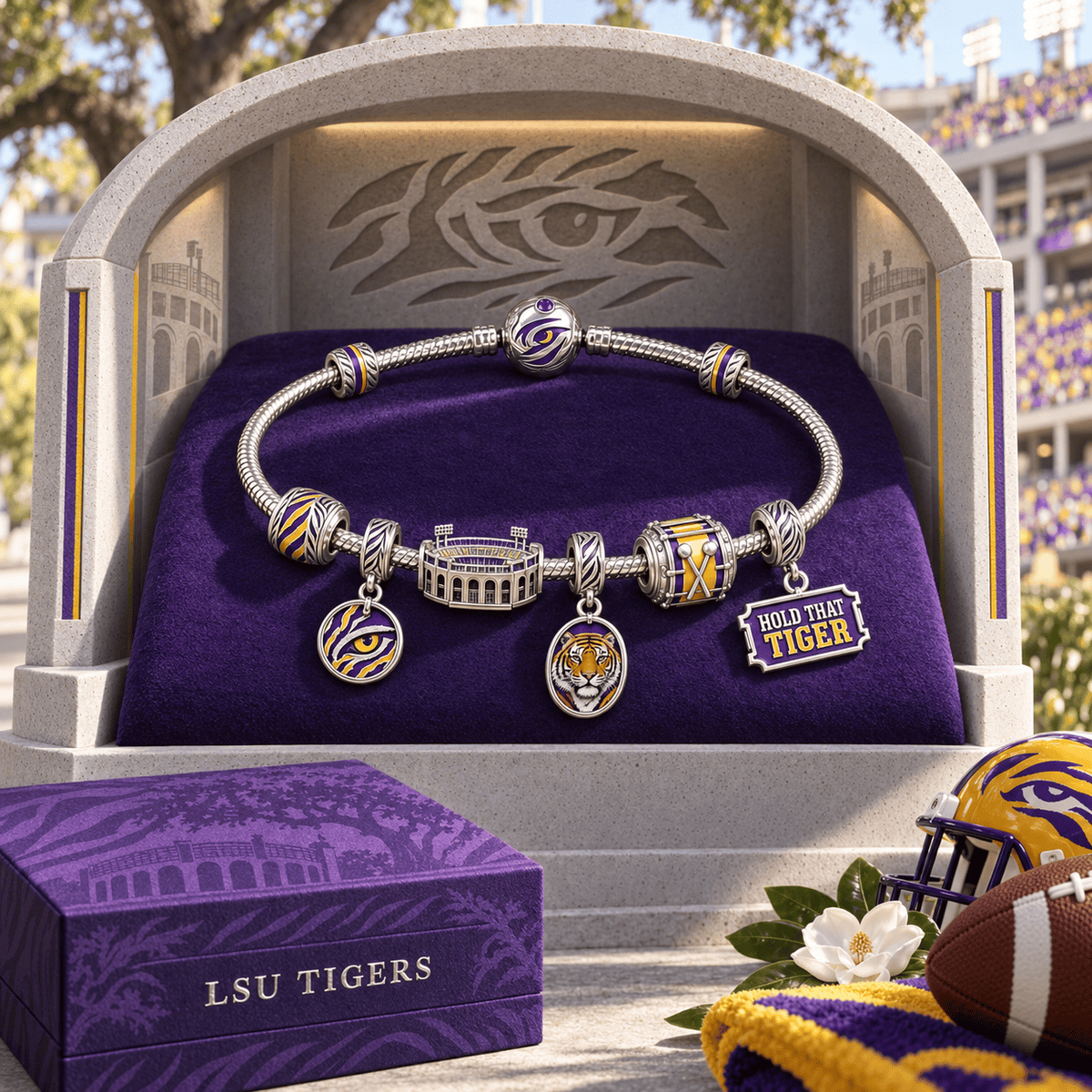 LSU Silver Charm Bracelet Set HQH