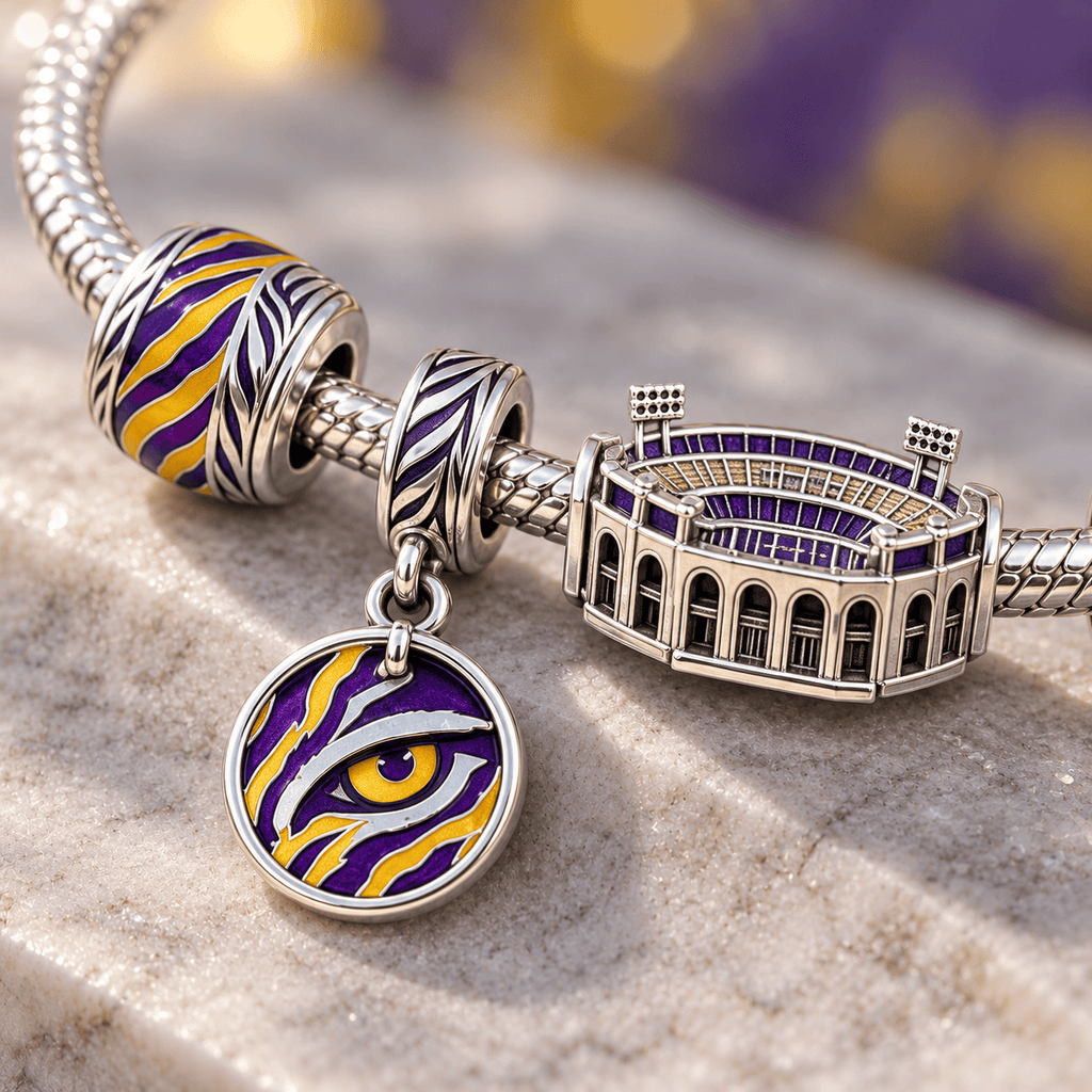 LSU Silver Charm Bracelet Set HQH