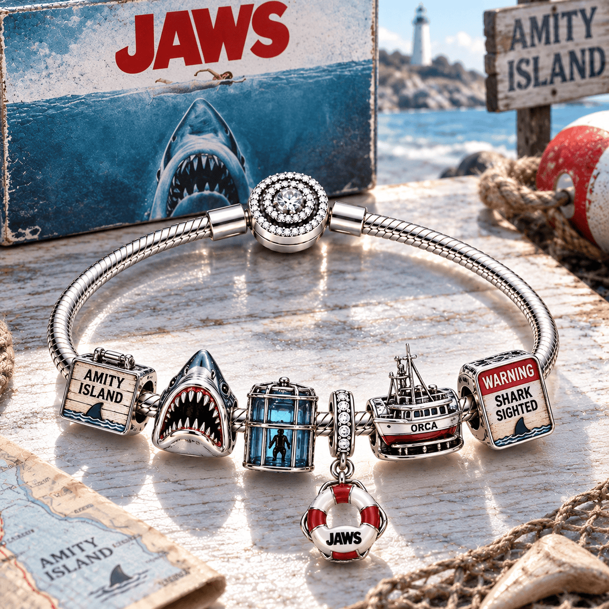 JAWS Silver Charm Bracelet Set PTT