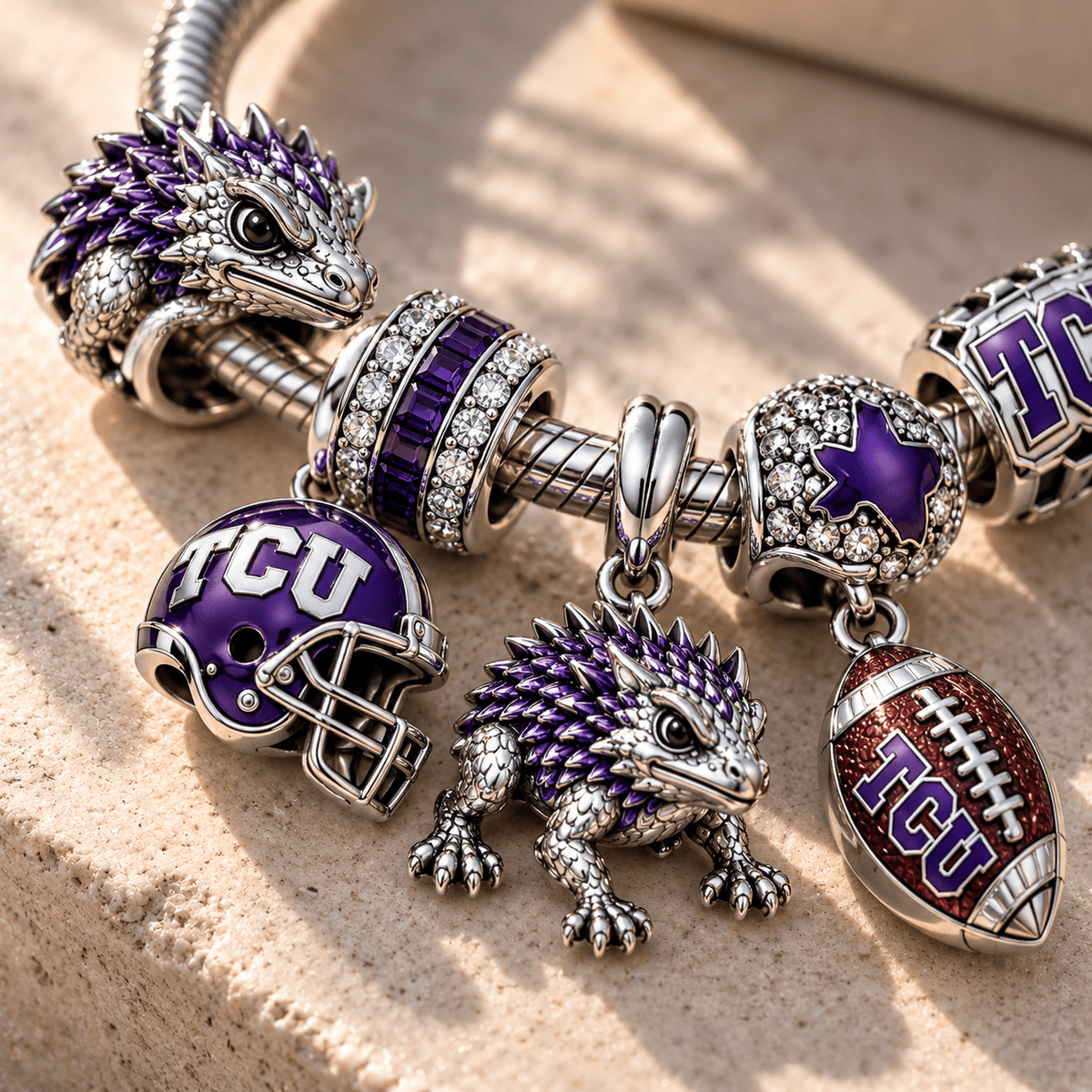 TCU Silver Charm Bracelet Set NTTB