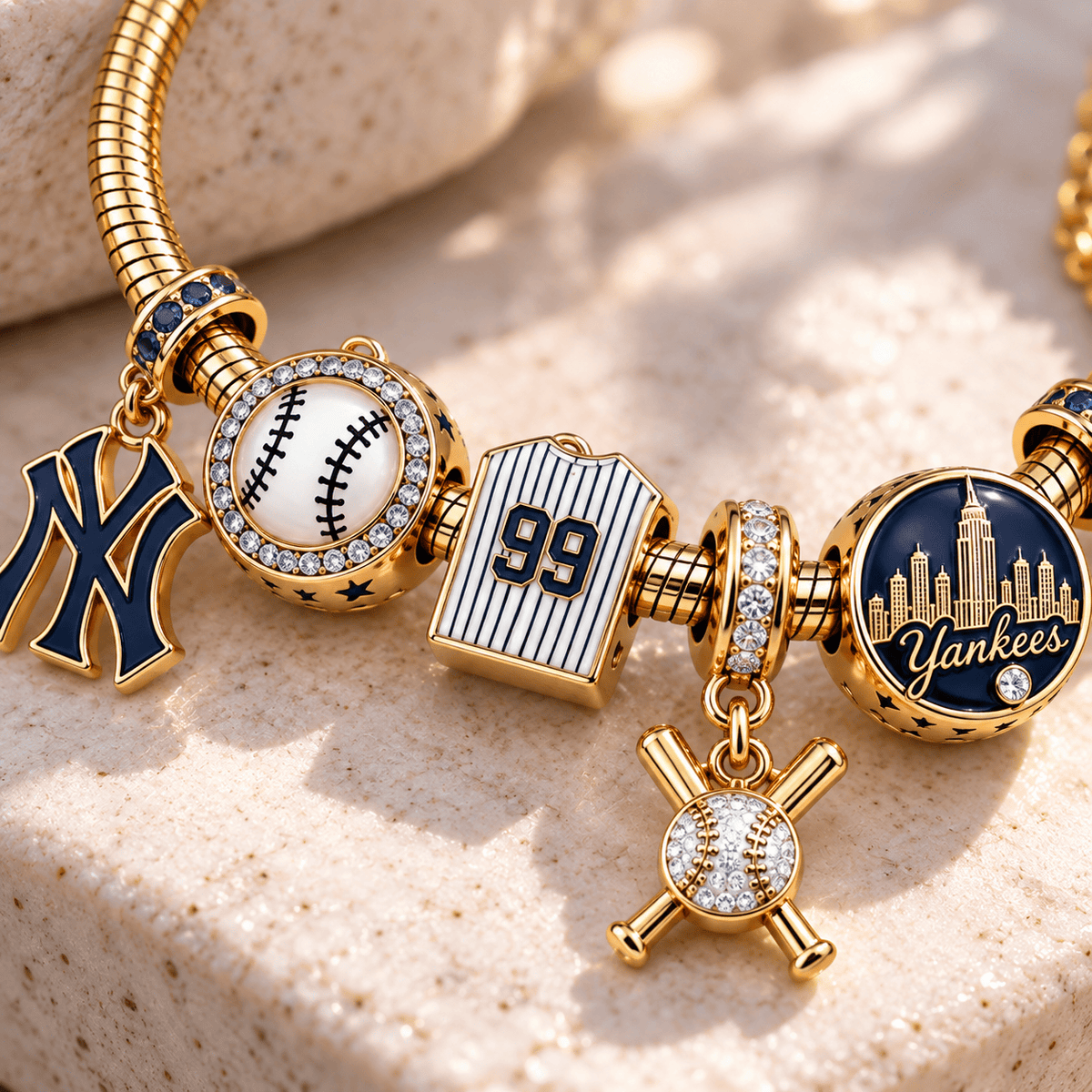 NYY Gold Charm Bracelet Set TTN