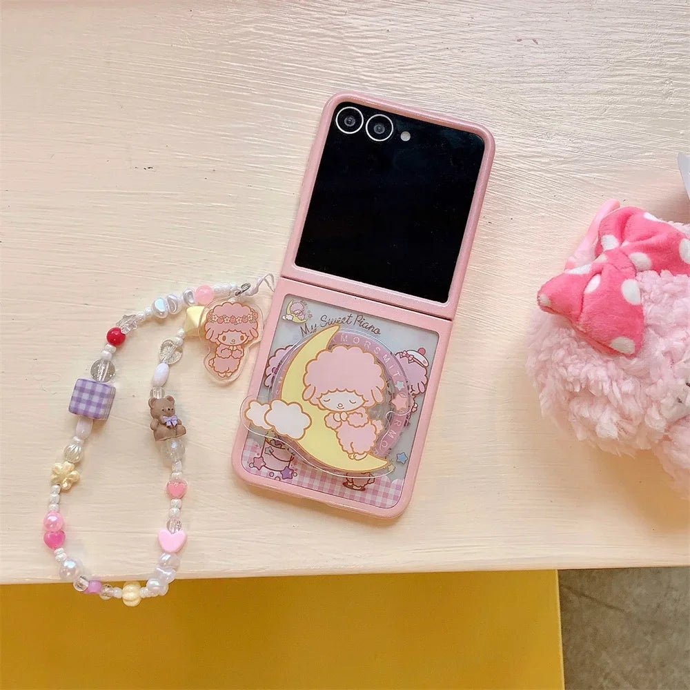 Kawaii Magnetic Stand Phone Case for Samsung Galaxy Z Flip 7 6 5 with Hinges with Magsafe Shockproof Funda Folding Protect Cover