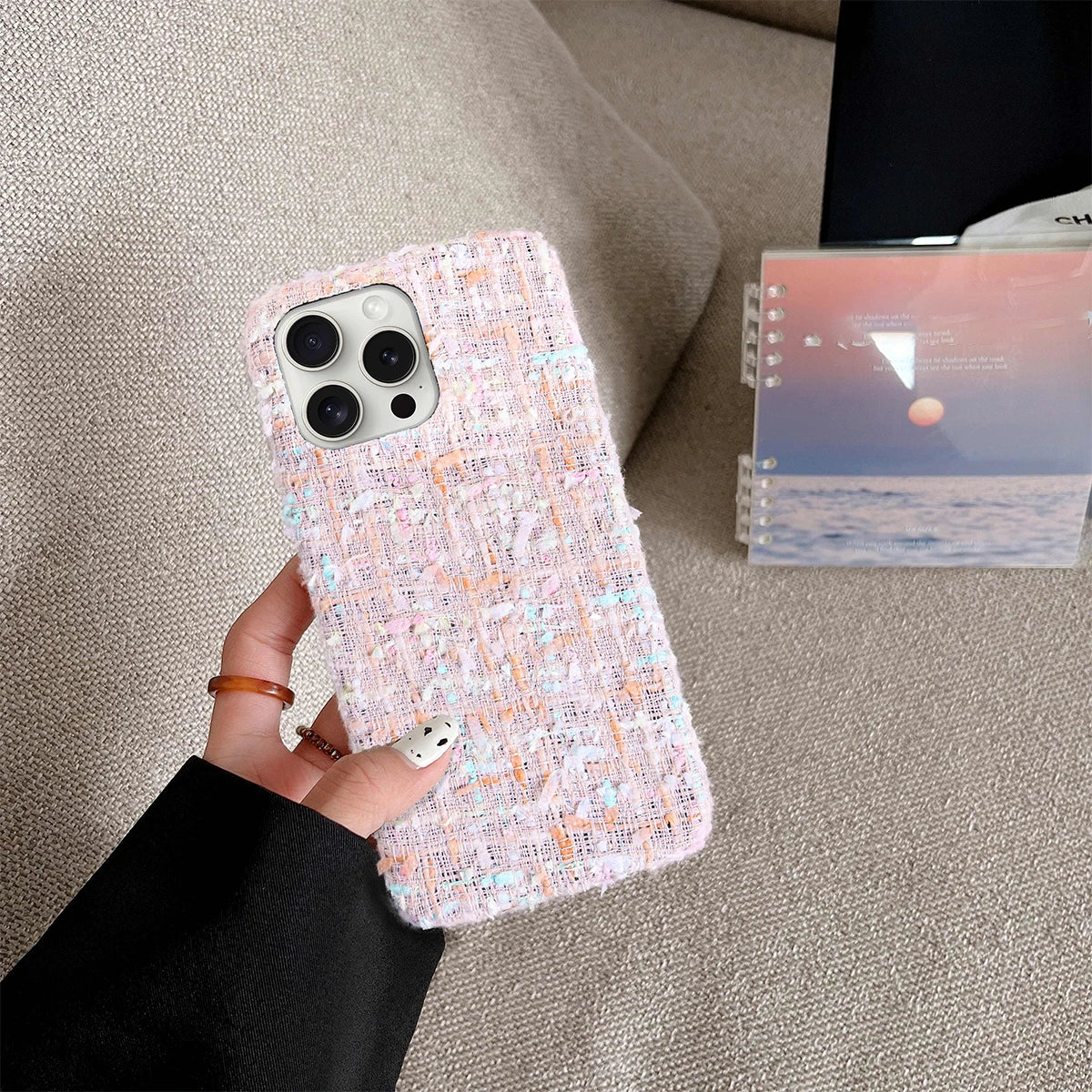 Cute Button Fully Wrapped Fabric Phone Case For iPhone 16 15 14 Plus 13 12 Pro Max 11