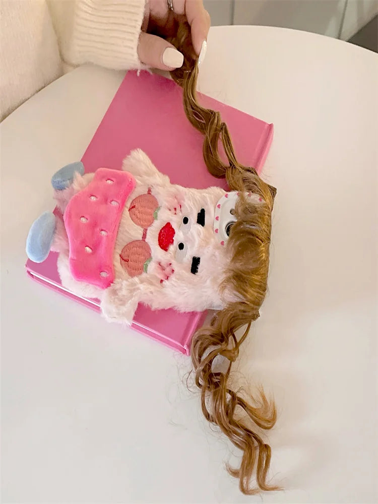 Cute 3D Girl Long Hair Winter Phone Cases for Iphone 14 Pro Max 13 12 11 Case Winter Warm Plush Hair Cover